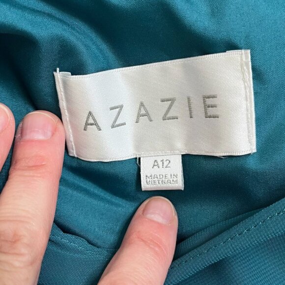 Azazie Daphne Bridesmaid Dress Peacock Teal Blue Green Maxi Gown NWT Size A12 - Picture 11 of 16